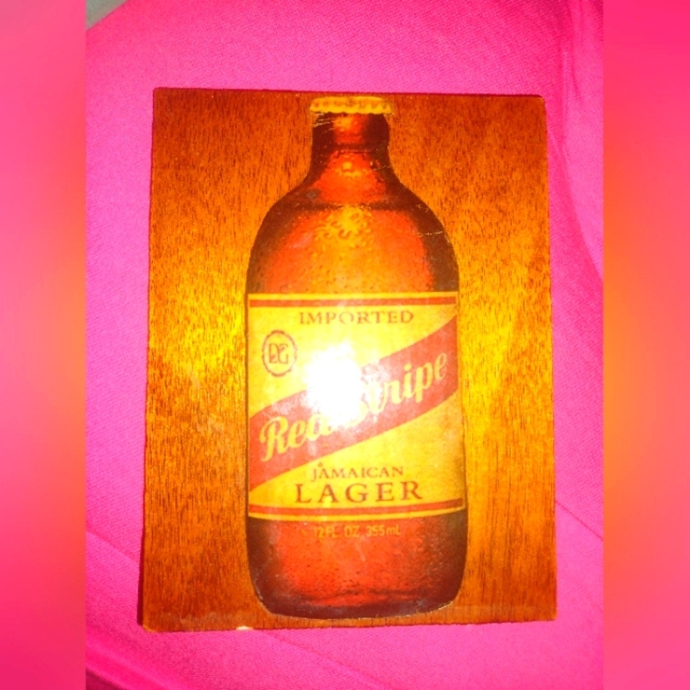 Homemade Red Stripe Lager Wooden Magnet